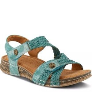 L'Artiste Atira Platform Sandal Spring Step Teal Braided Sandals